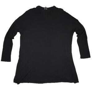 Eileen Fisher Large Viscose Blend Black Stretch Round Neck Tunic Top P98C